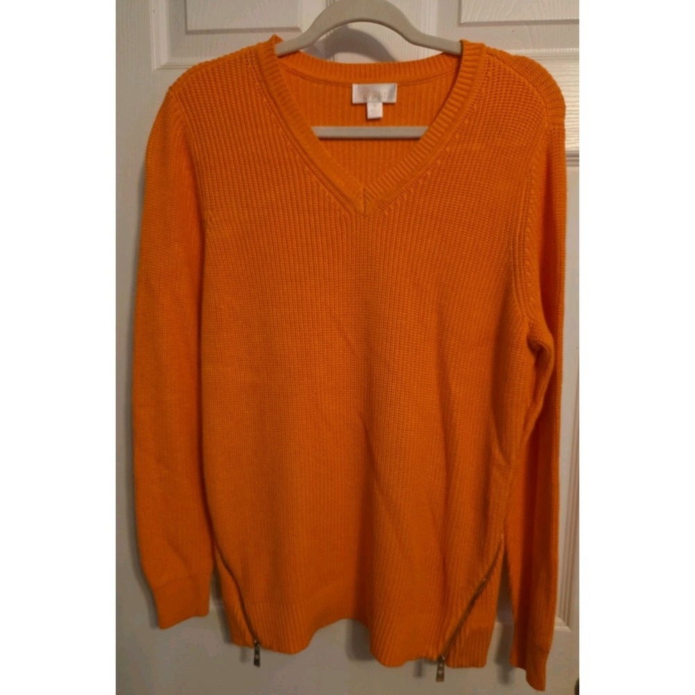 belle by kim gravel orange v neck Sweater Zipper Sides Size M